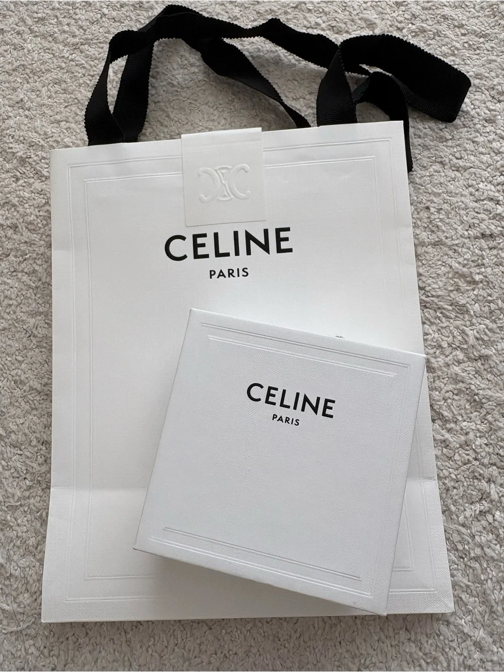 Celine White Gift Bag and Box Set with Black Accents
